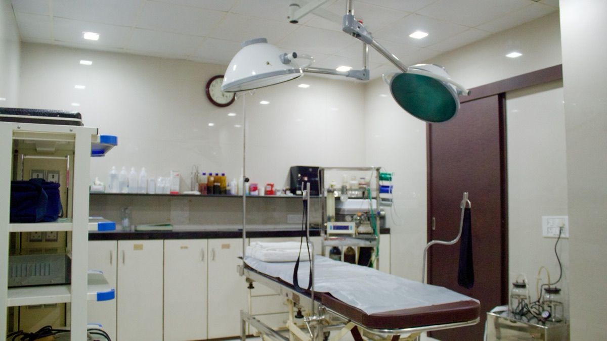 The operation theatre at Aashirwad Hospital with its surgical table and lamp