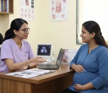Dr. Aishwarya Nichani consulting an expecting mother